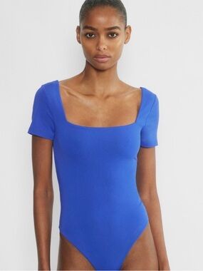 Aritzia Contour Square Neck Short Sleeve Bodysuit - Splash Blue (NWT)